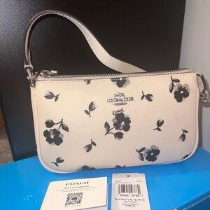 Coach Ivory and Black Floral Wristlet